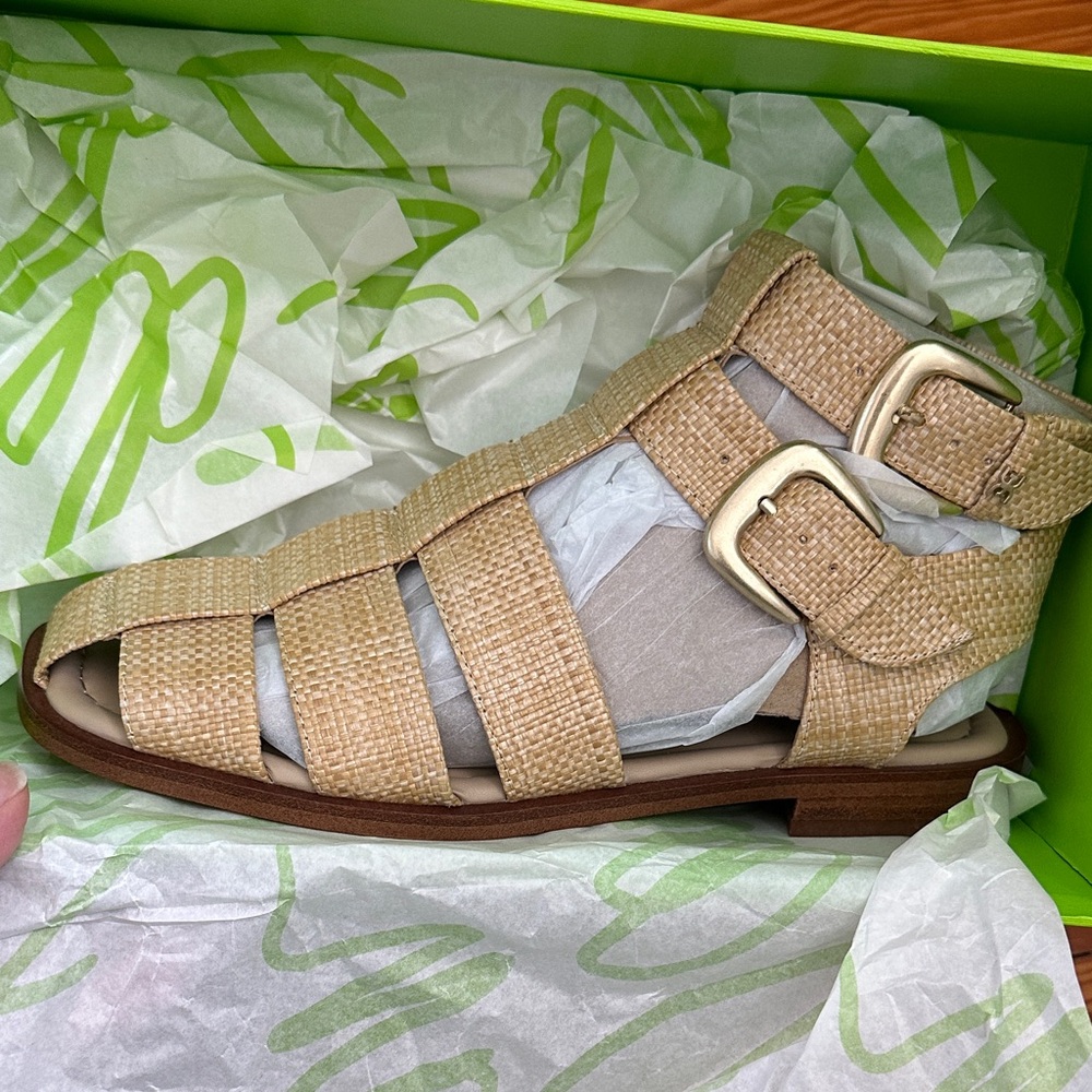 New Sam Edelman Beige Woven Gladiator Sandals NWT - Picture 2 of 16